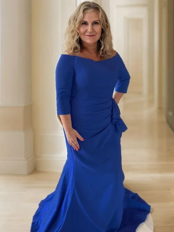 Off-the-Shoulder Mermaid Stretch Crepe Floor-Length Mother of the Bride Dresses