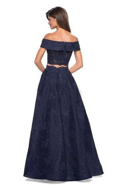 Off Shoulder Sleeveless A-Line Romantic Two-Piece Off the shoulder Floor Length Prom Dress Hot Sale For Ladies