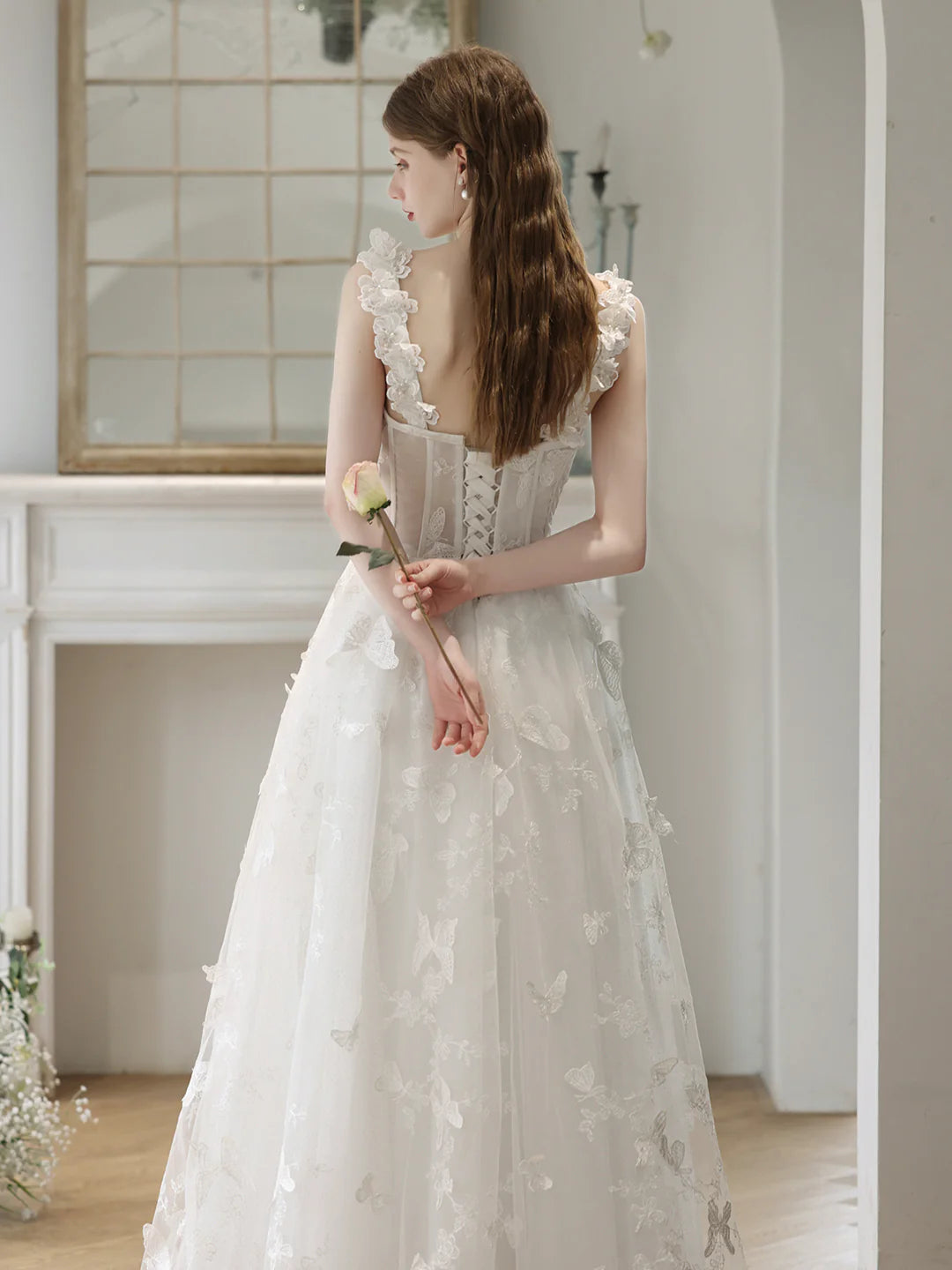 Off Shoulder White Tulle Lace Long Formal Dresses Off Shoulder Evening Dresses Wedding Dress