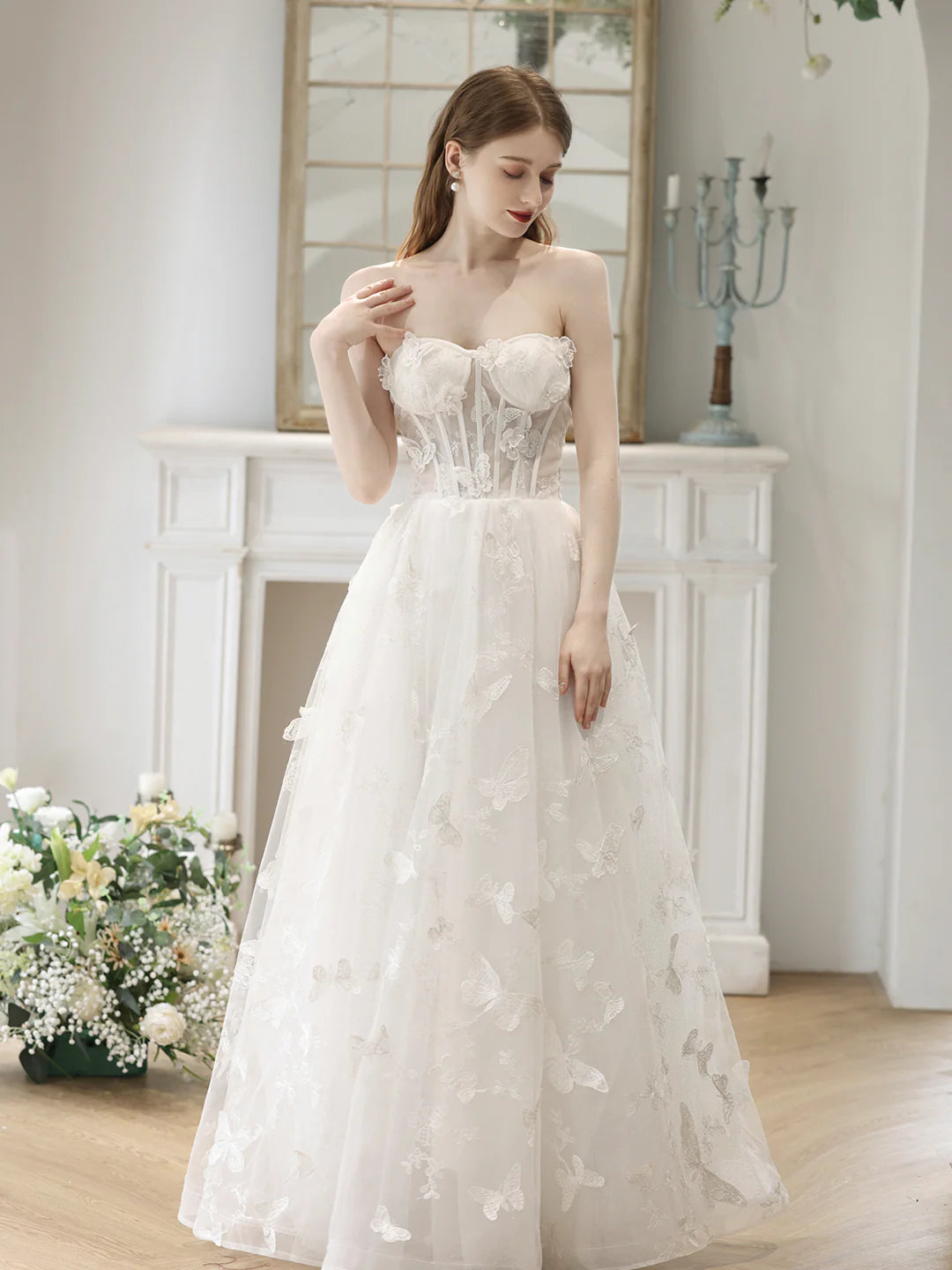 Off Shoulder White Tulle Lace Long Formal Dresses Off Shoulder Evening Dresses Wedding Dress