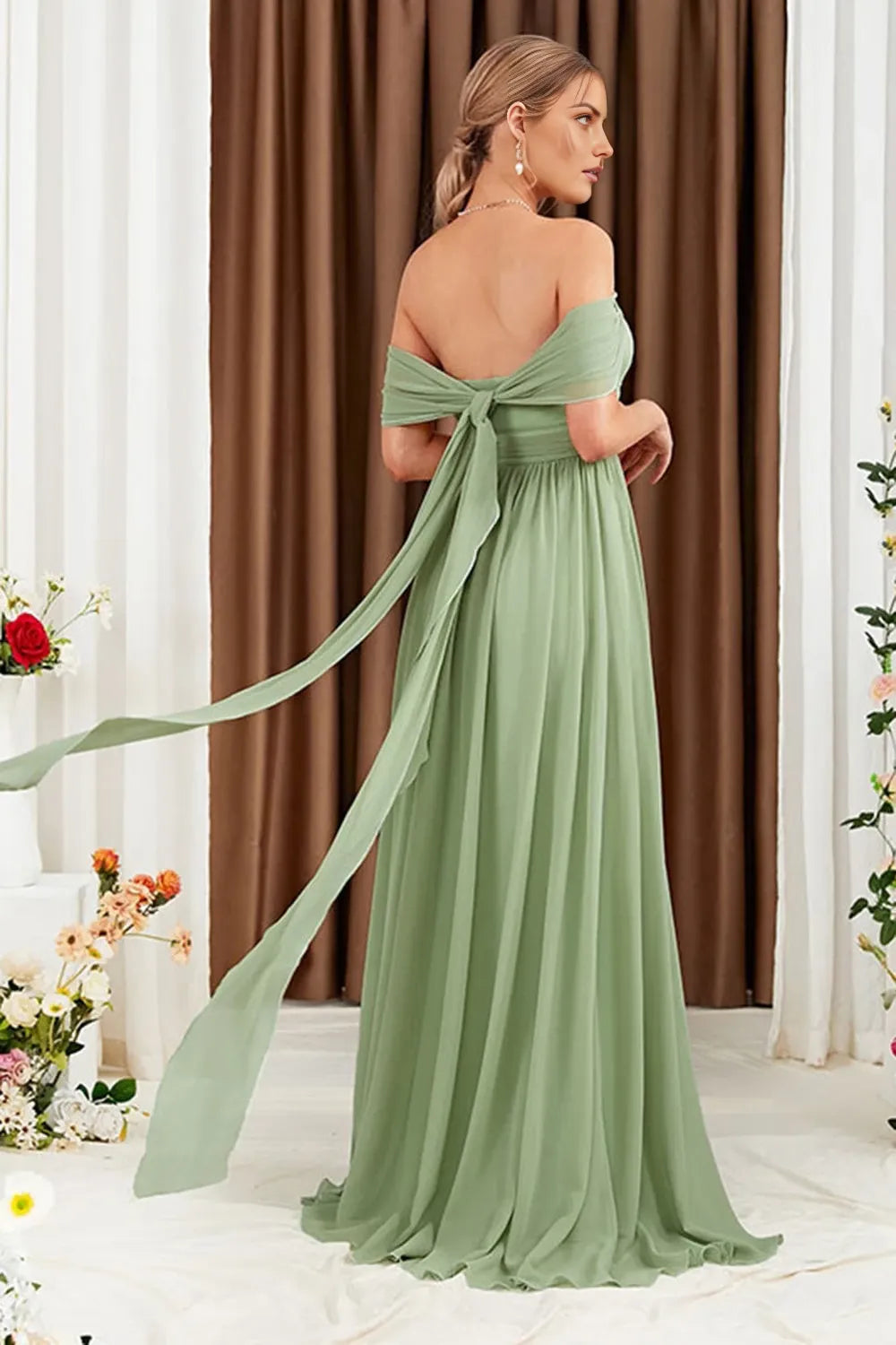 Off the Shoulder Sleeveless A-Line Trendy Floor Length Prom Dress For Sale For Women