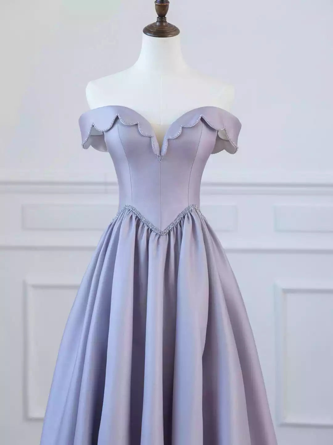 Off the Shoulder A-Line Satin Floor Length Long Prom Dress Evening Formal Dress