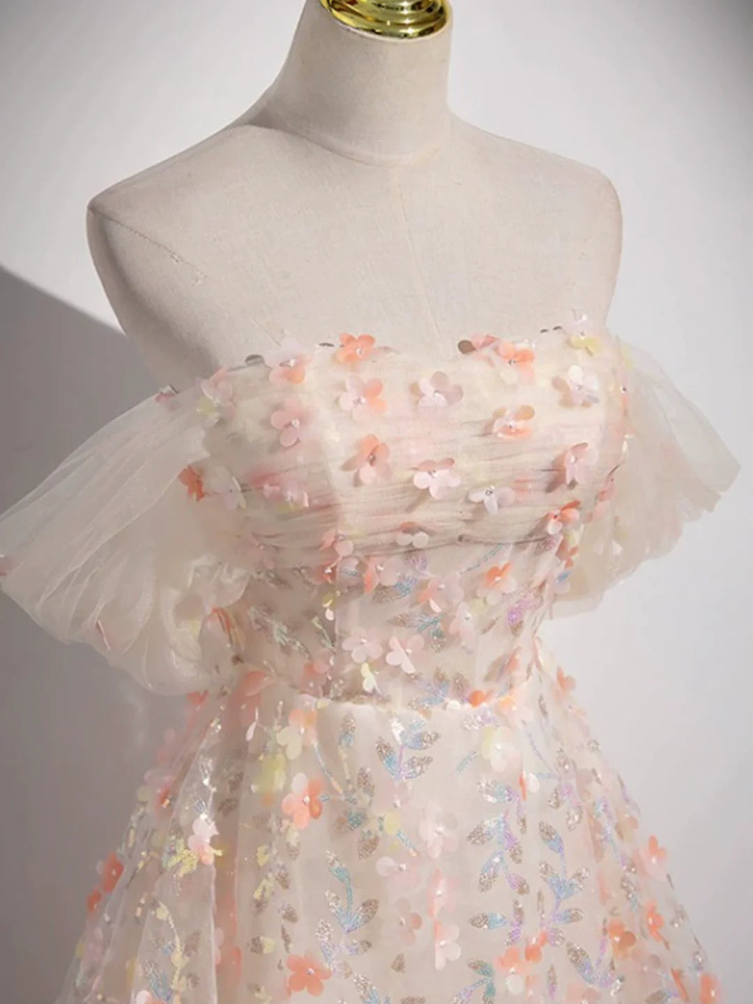 Off the Shoulder Lovely Three-dimensional Floral Floor Length Prom Dress Evening Party Dress