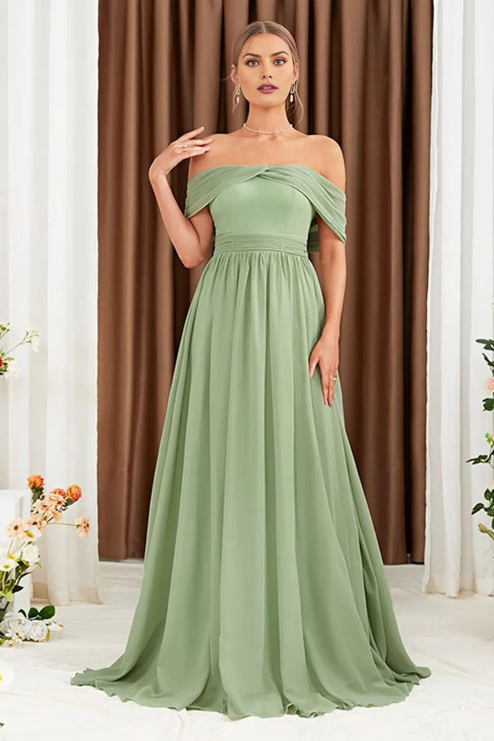 Off the Shoulder Sleeveless A-Line Trendy Floor Length Prom Dress For Sale For Women