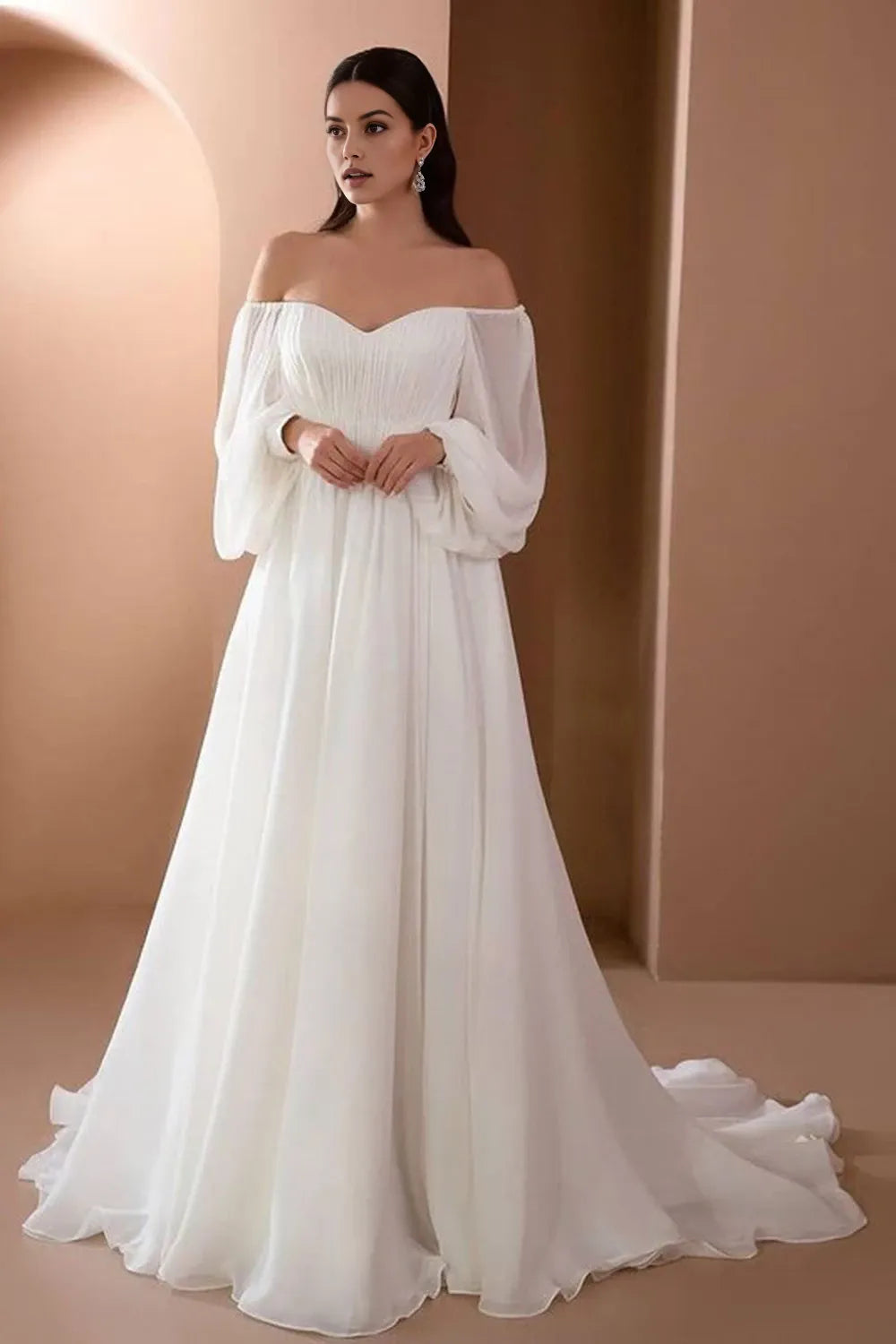Off the shoulder Long Sleeves A-Line Gorgeous Floor Length Prom Dress For Sale For Ladies