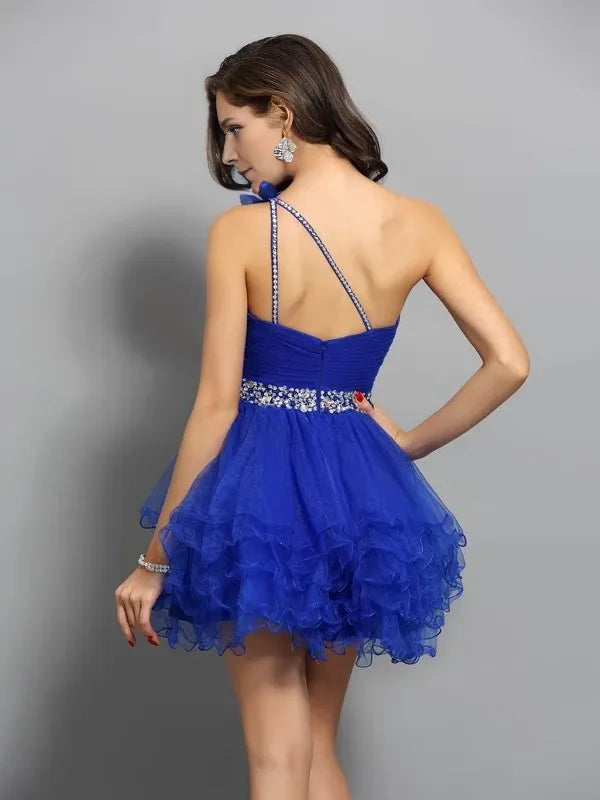 One-Shoulder Organza Sleeveless Short With Beading Dresses Party Dresses Evening Dresses Homecoming Dresses