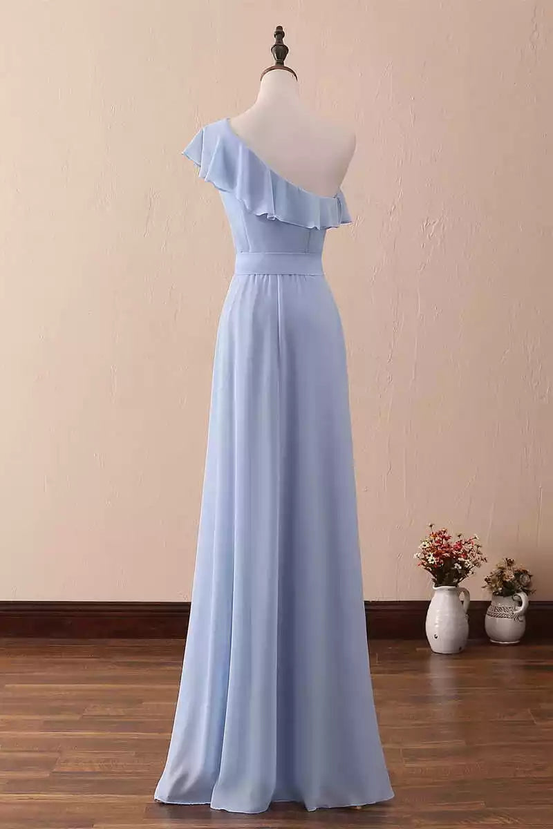 One-Shoulder Ruffled A-Line Floor length Long Bridesmaid Dress