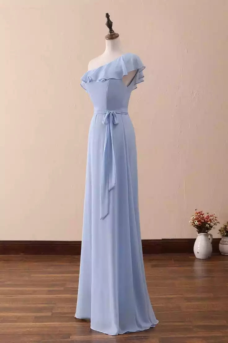 One-Shoulder Ruffled A-Line Floor length Long Bridesmaid Dress