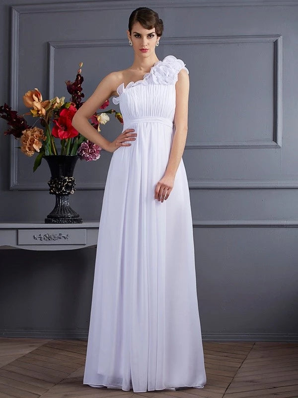 One-Shoulder Sleeveless Chiffon Floor-Length With Applique Dresses Evening Dress