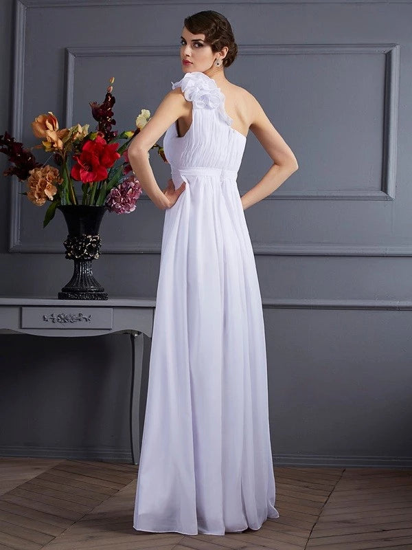 One-Shoulder Sleeveless Chiffon Floor-Length With Applique Dresses Evening Dress