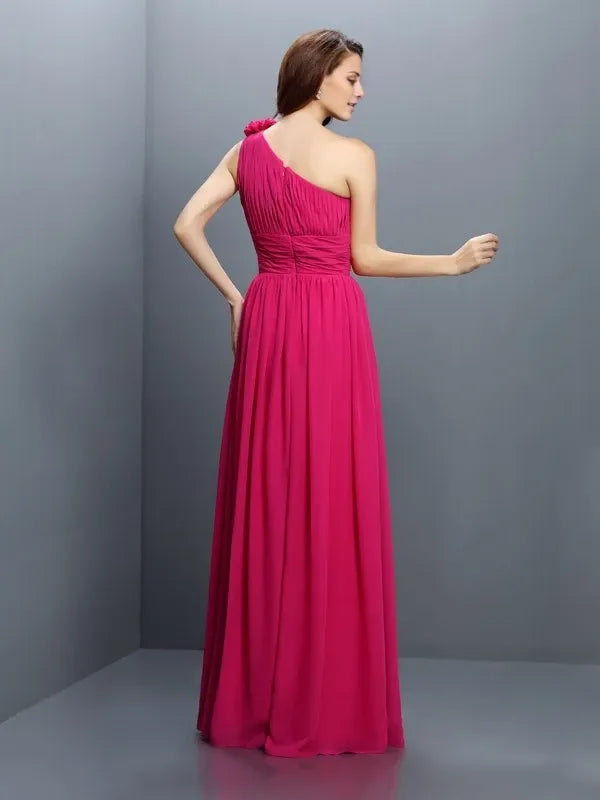 One-Shoulder Sleeveless Chiffon Floor-Length With Pleats Bridesmaid Dresses