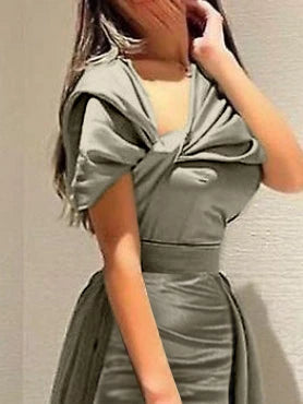 One-Shoulder Trumpet Sweep Train with Ruffle Split Side Evening Dresses