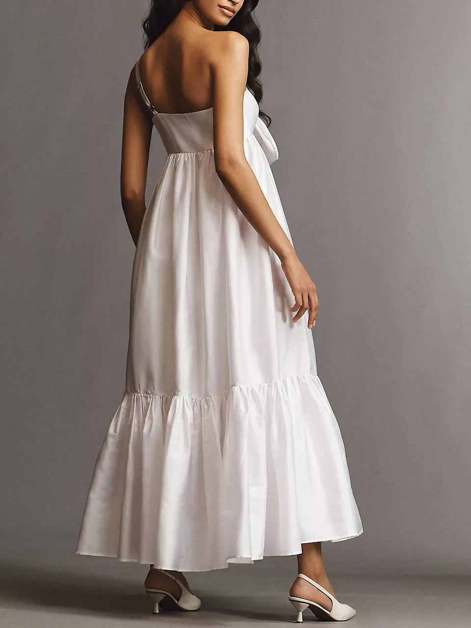 One-shoulder Sleeveless Princess Ankle Length Dress With Bow Evening Dresses