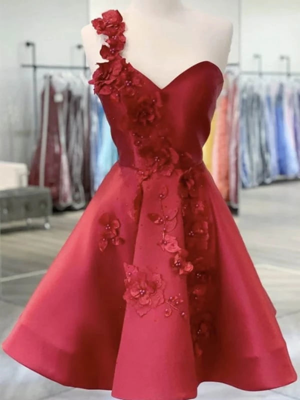 One Shoulder Open Back Burgundy Floral Prom Wine Red Floral Formal Evening Party Dresses Homecoming Dresses