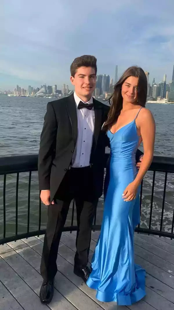 Open Back Long Sexy Blue Mermaid Prom Dresses Evening Party Dress