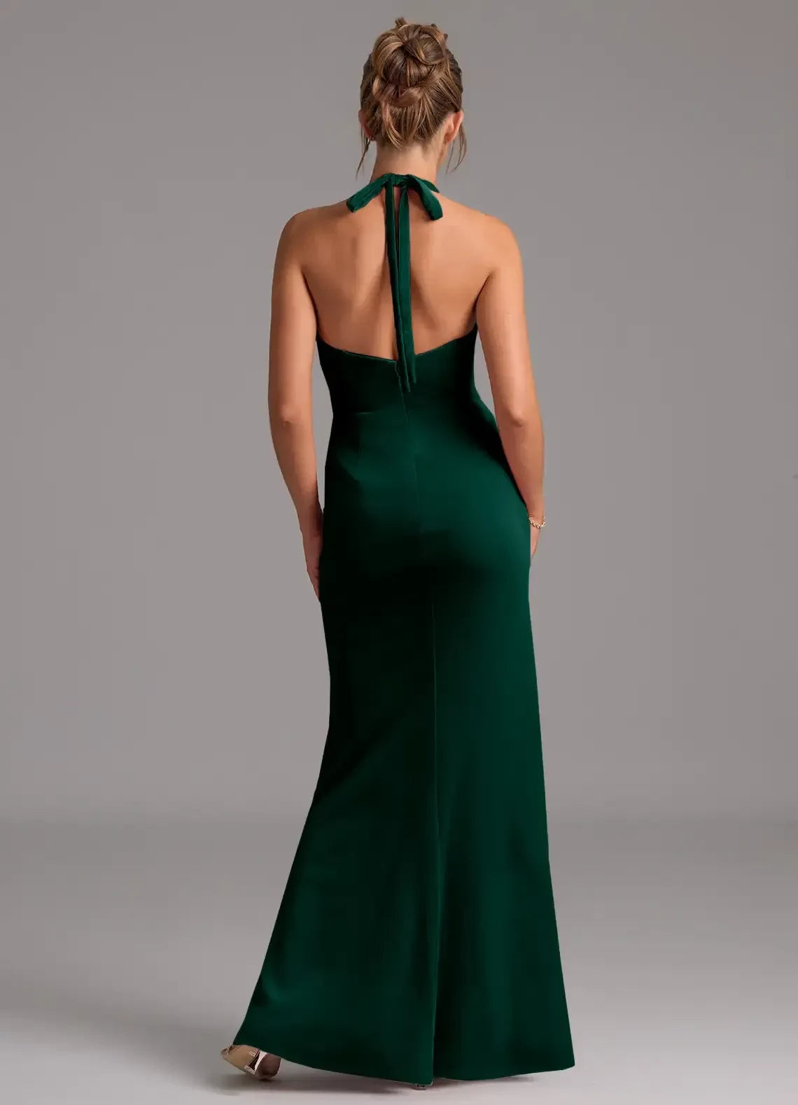 Opulent Sheath Halter Neck Sleeveless Tie Back Floor Length Bridesmaid Dress