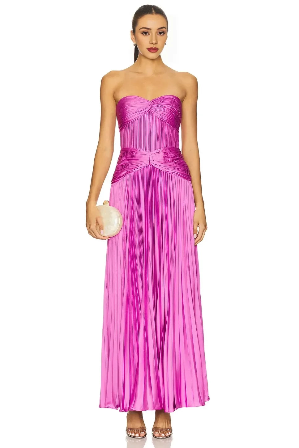 Opulent Sheath Strapless Sleeveless Pleated Bodice Floor Length Evening Dress
