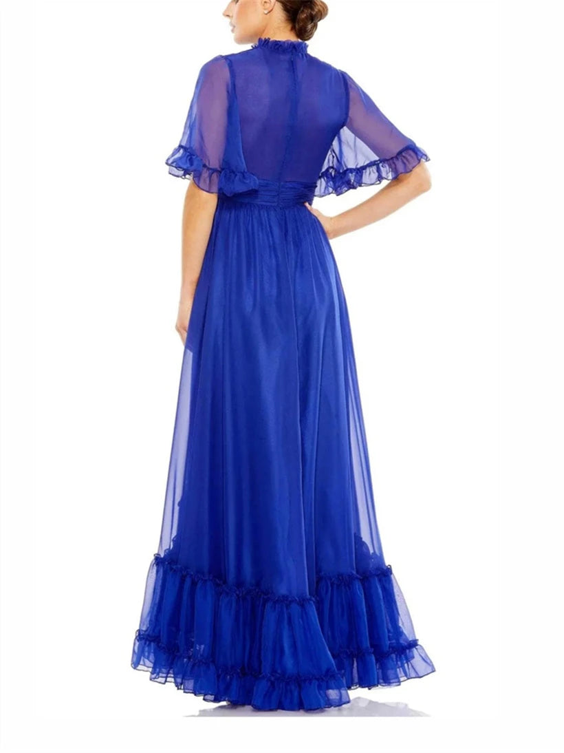 Organza Princess High Neck Long sleeves Floor-Length Evening Dress