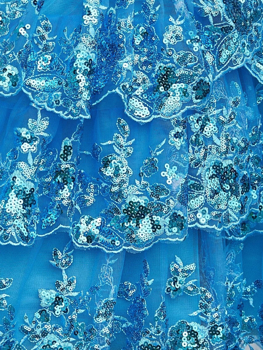 Peacock A-Line Sweetheart Tiered Short Length Off-the-Shoulder Sweetheart Neckline Sleeveless Lace-up Back Ruffles Sequins