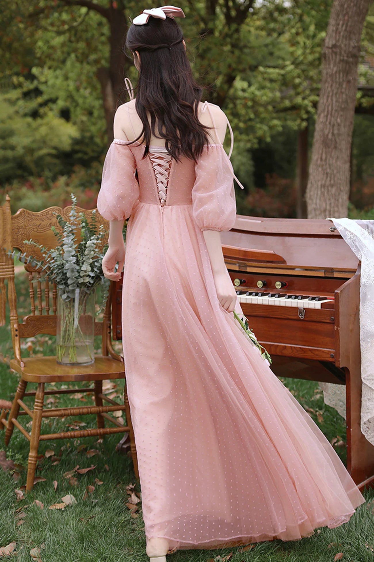 Pink A-Line Pink Tulle Long Prom Dresses Tulle Party Dresses