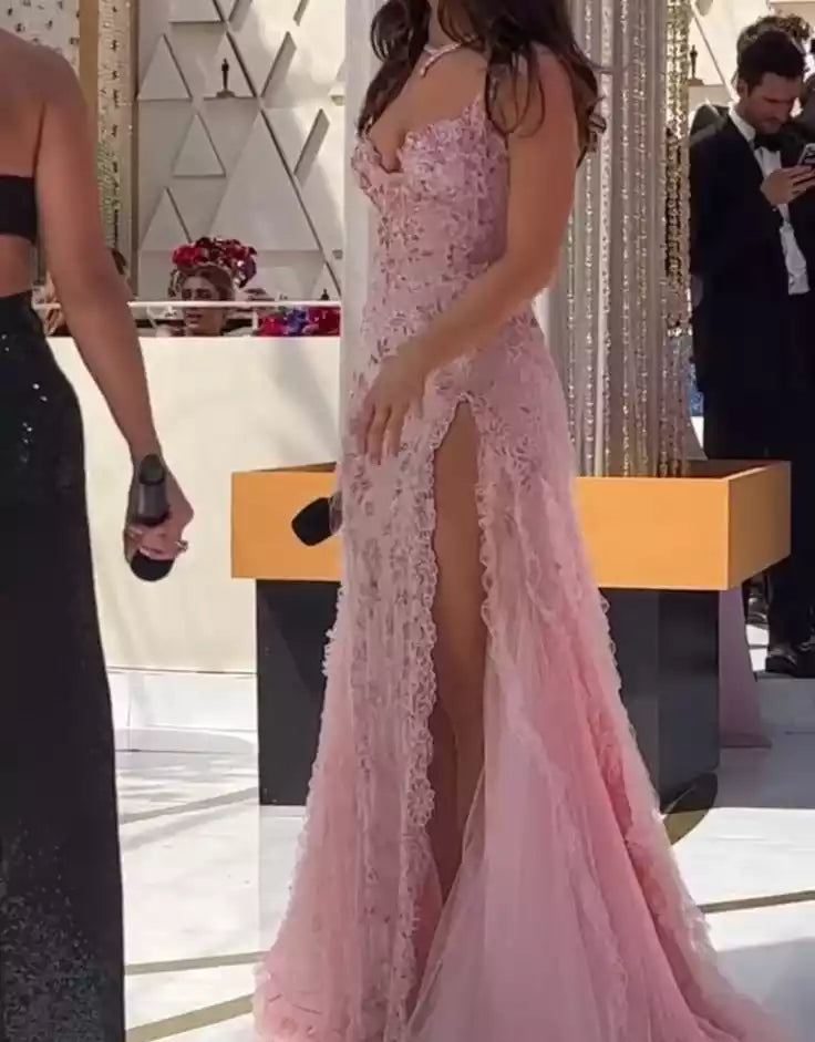 Pink A line Long Prom Dresses Party Evening