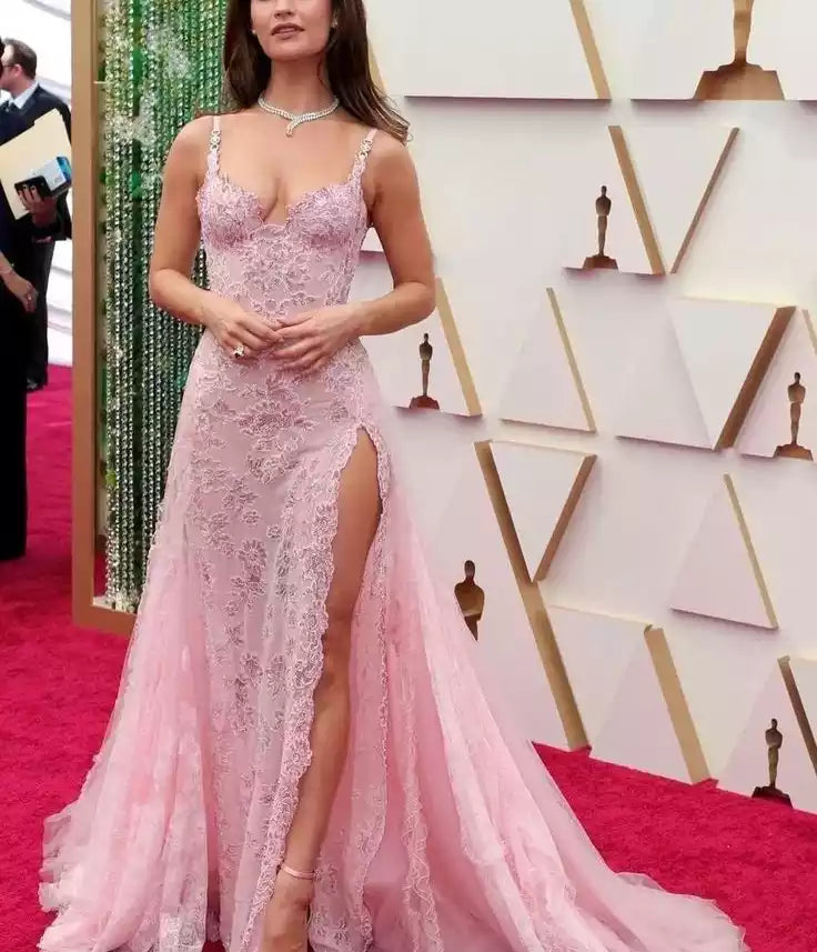 Pink A line Long Prom Dresses Party Evening