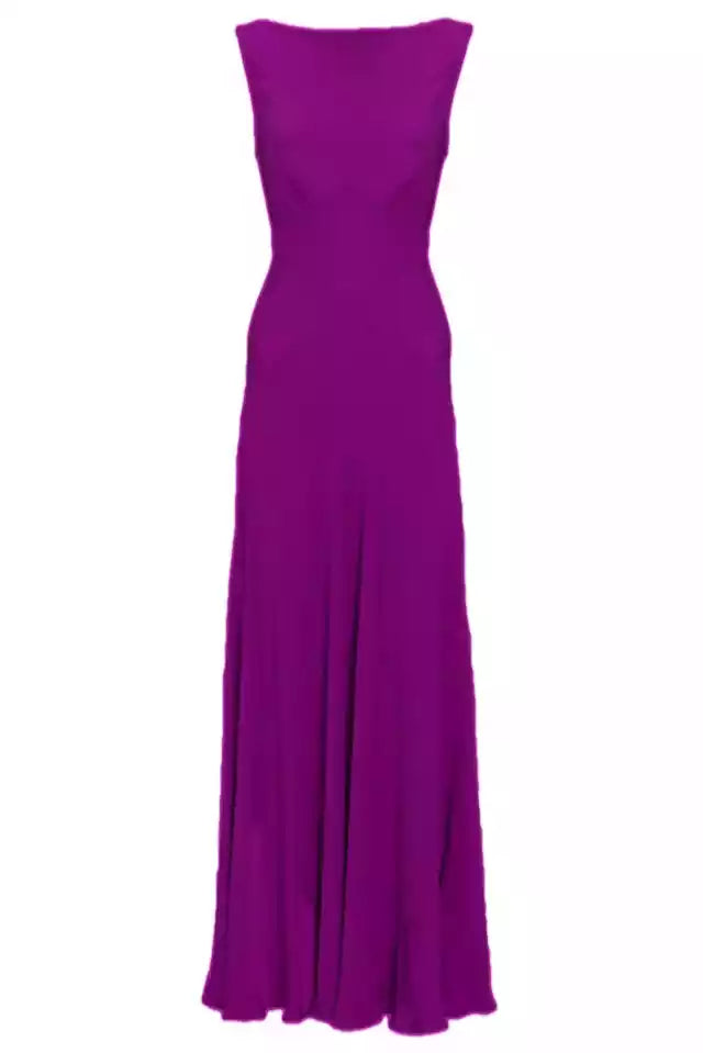 Grape Chiffon V Back sleeveless Long Prom Dress Elegant Bridesmaids Dress