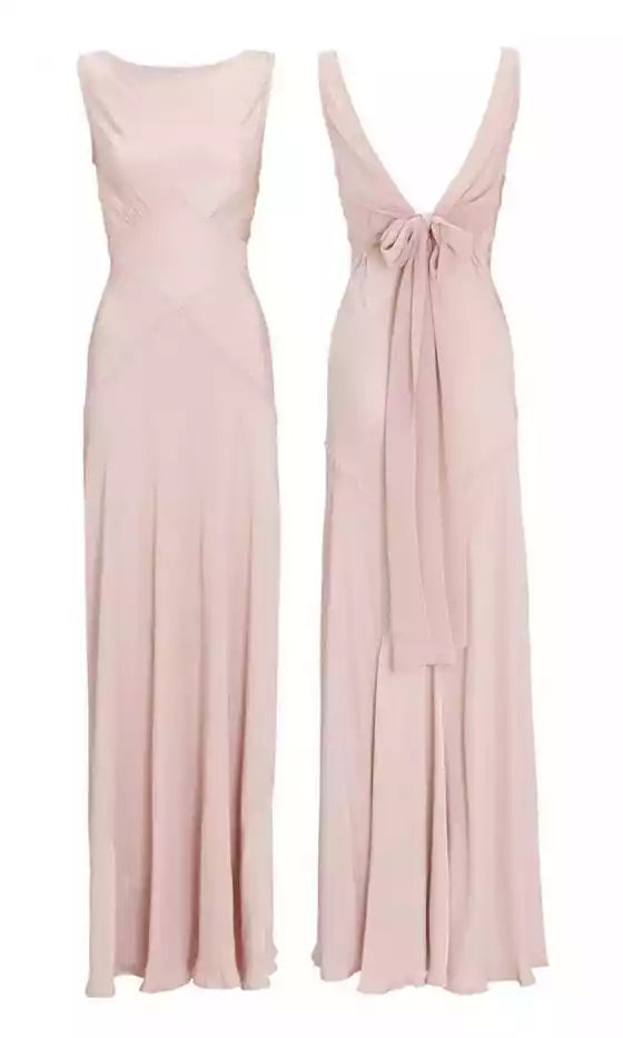 Pink Chiffon V Back sleeveless Long Prom Dress Elegant Bridesmaids Dress