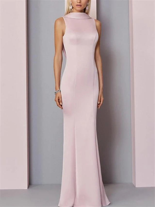 Pink Heath Sleeveless High Neck Floor-Length with Pleats Evening Dresses