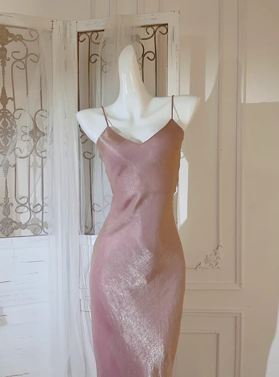 Pink Pretty Mermaid Spaghetti Strap Sleeveless Off-the-shoulder Floor length Satin Wedding Dress Prom Dress Cocktail Dress Homecoming Dress Evening Dress Party Dress