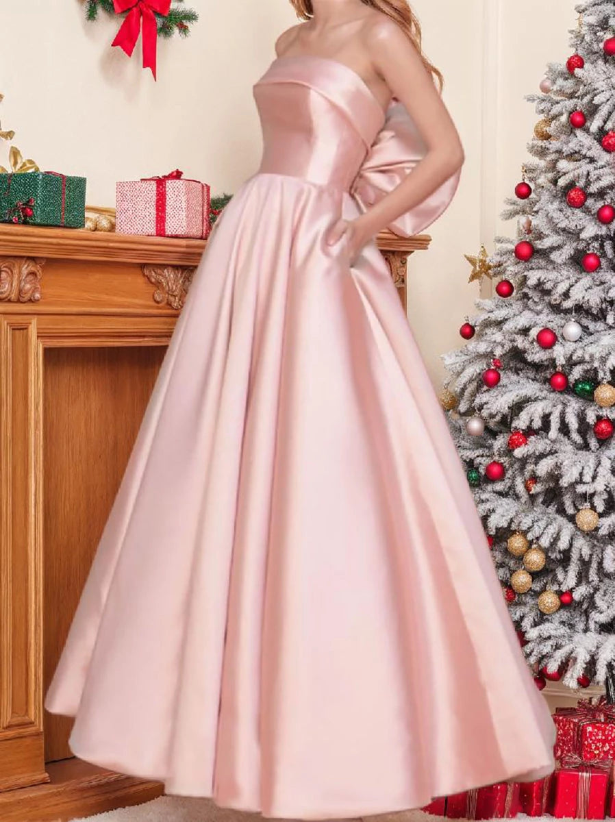 Pink Princess Sleeveless Strapless Floor-Length with Pleats Evening Dresses