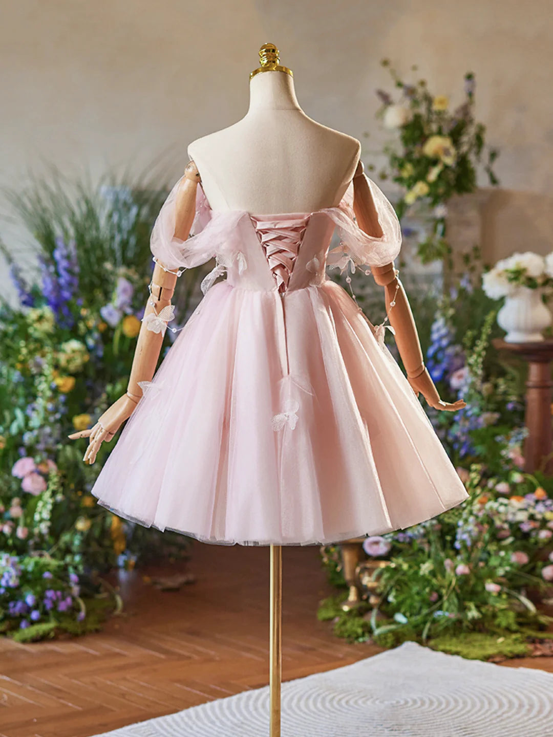 Pink Tulle  A-Line Party Dress Lovely Off the Shoulder Prom Dress Homecoming Dresses