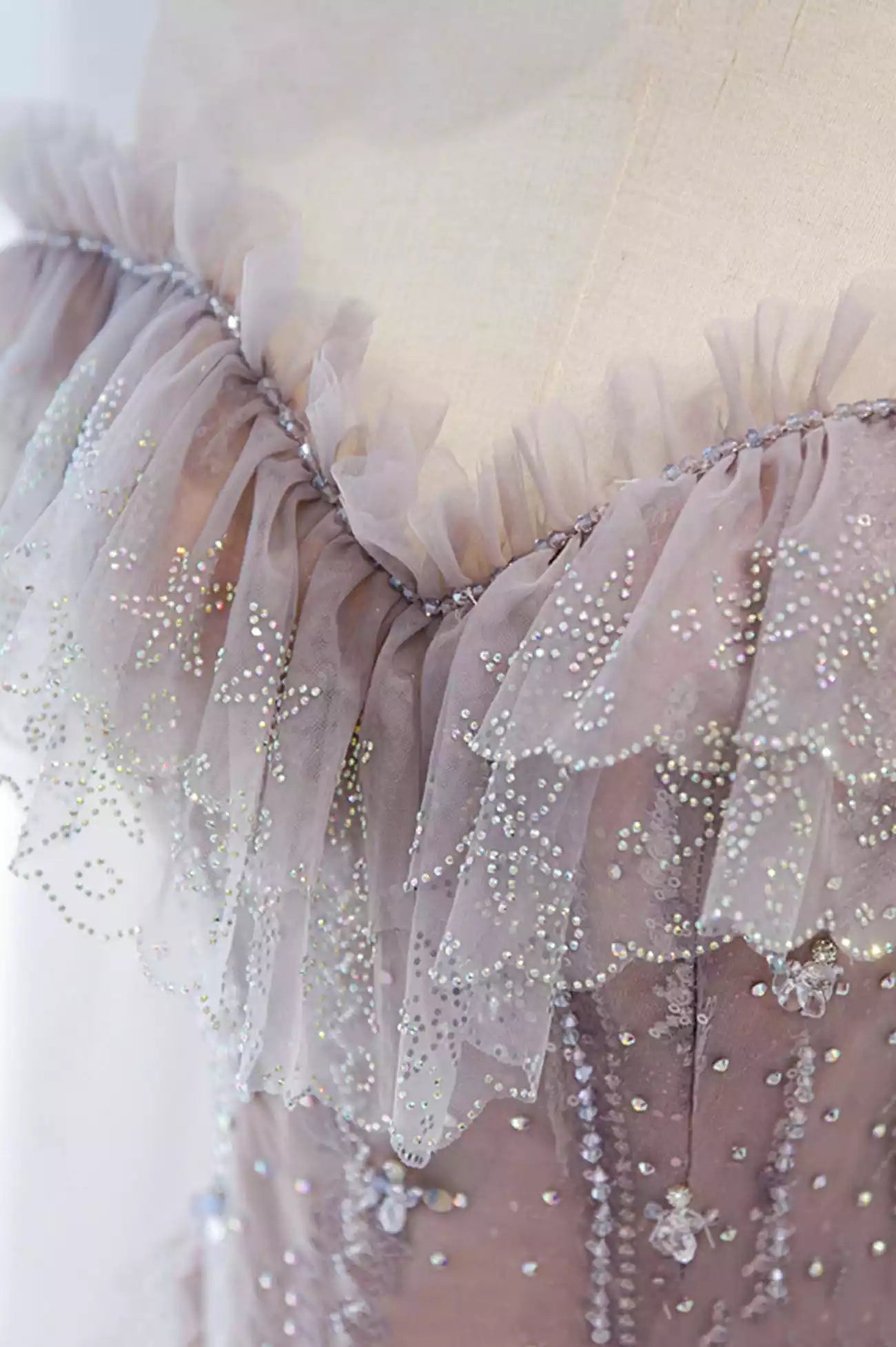 Pink V-Neck Pink Tulle Beaded Long Formal Dress Prom Dress