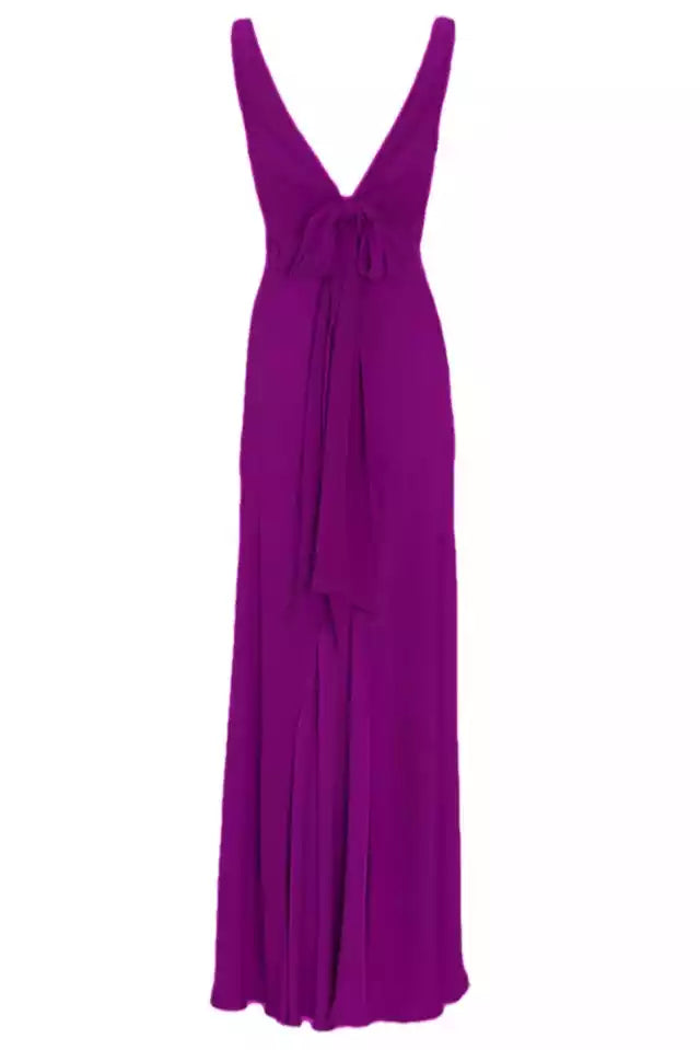Grape Chiffon V Back sleeveless Long Prom Dress Elegant Bridesmaids Dress