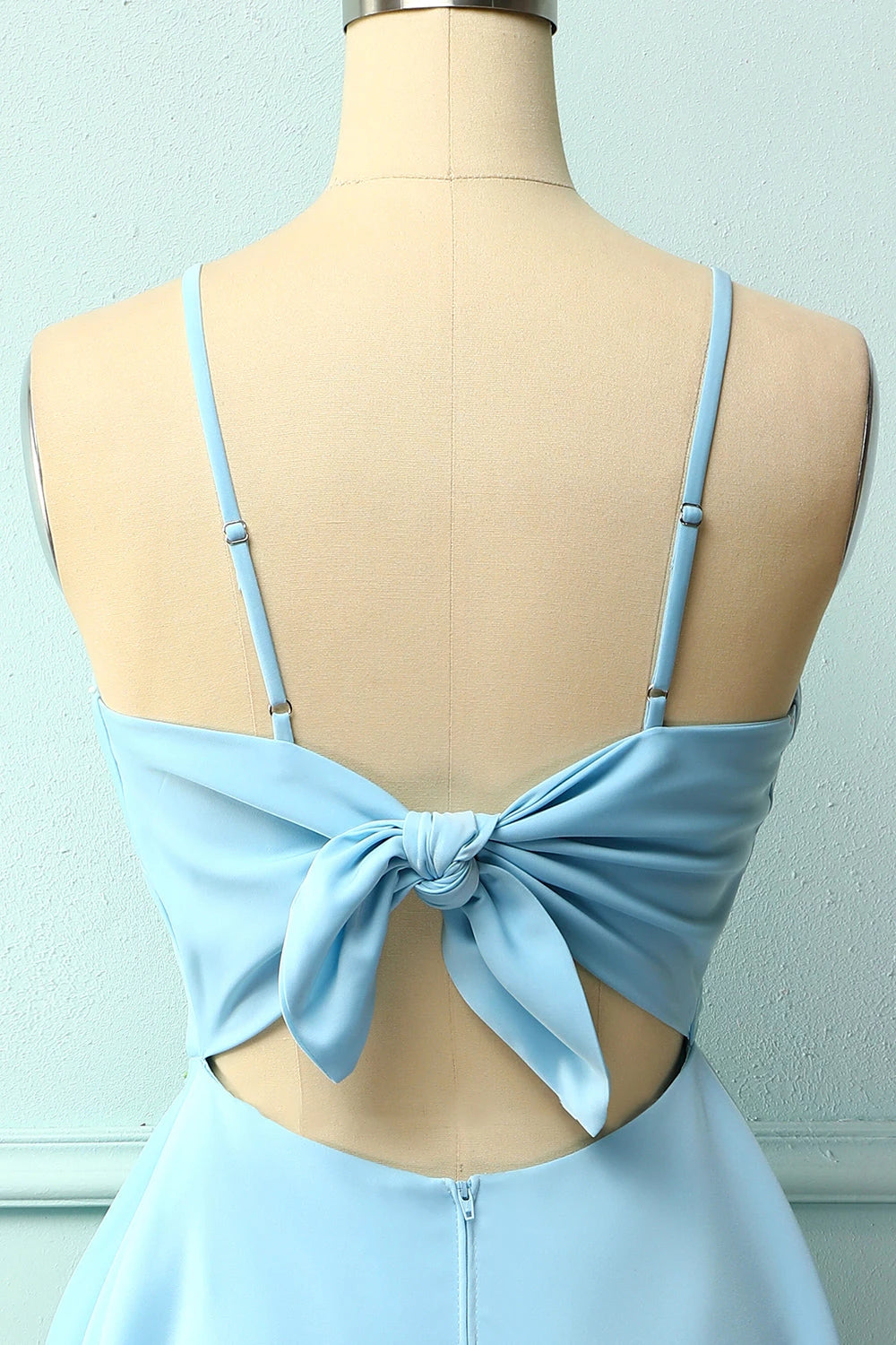 Playful A Line Square Neck Spaghetti Strap Bow Back Mini Party Dress Homecoming Dress