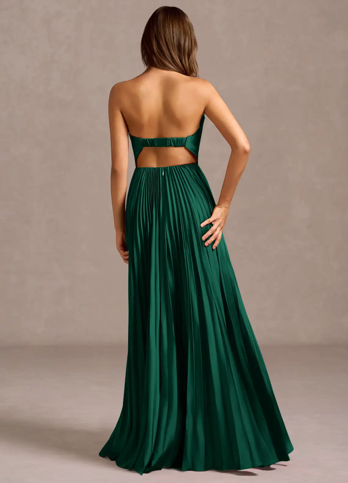Pleated Bodice Strapless A Line Cut Out Back High Slit Floor Length Hot sale Prom Dress