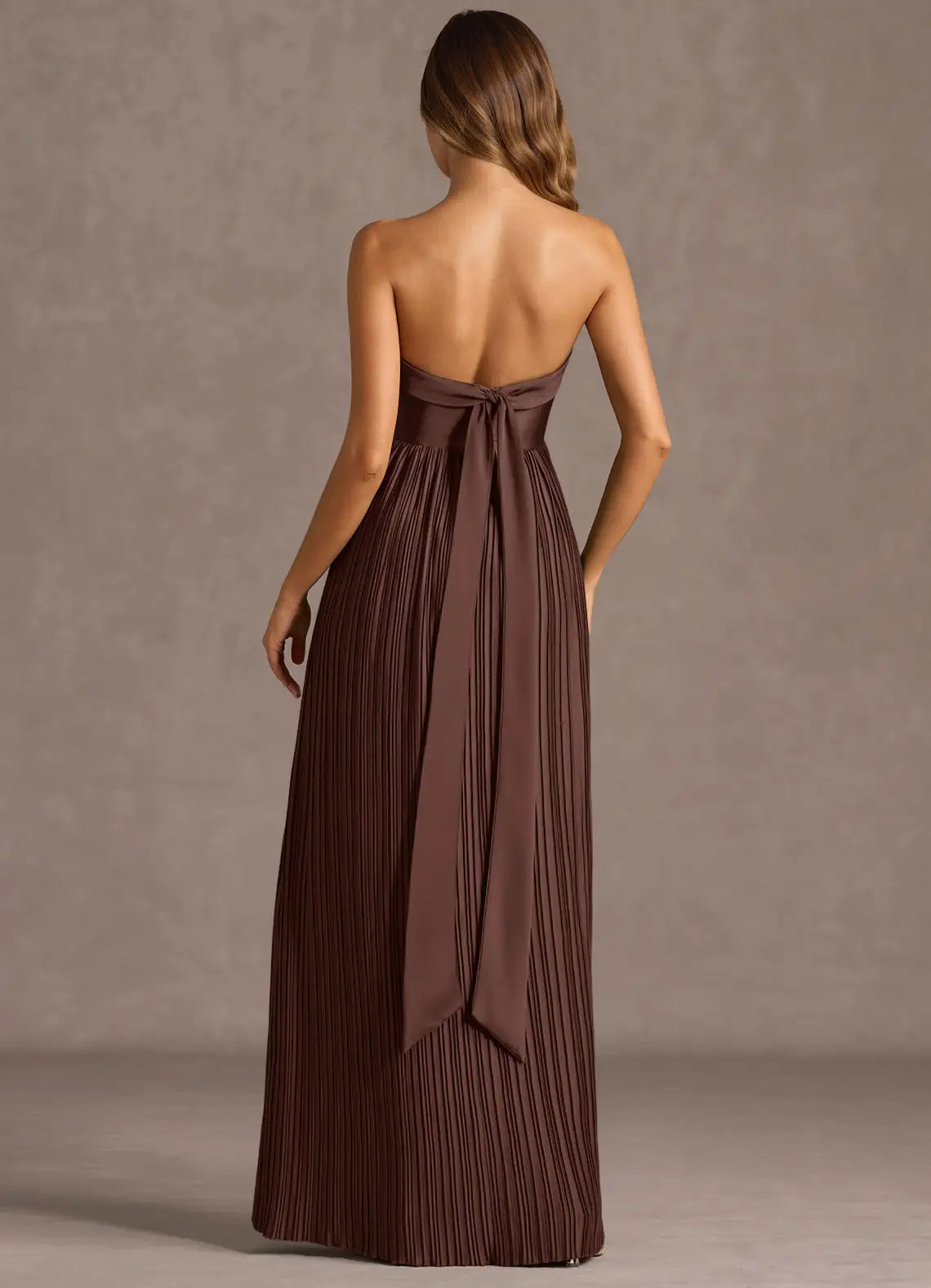 Pleated Skirt Bow Back Strapless Satin A Line High Slit Floor Length Hot Sale Prom Dress