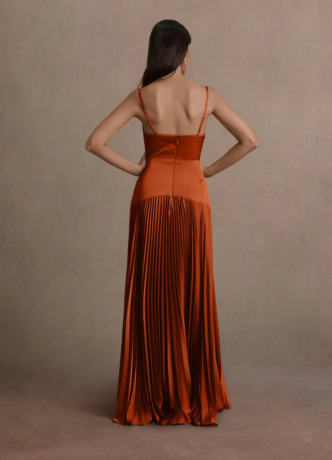 Pleated Skirt Spaghetti Strap Sheath V Neck Open Back Asymmetrical Hem Floor Length Hot sale Prom Dress