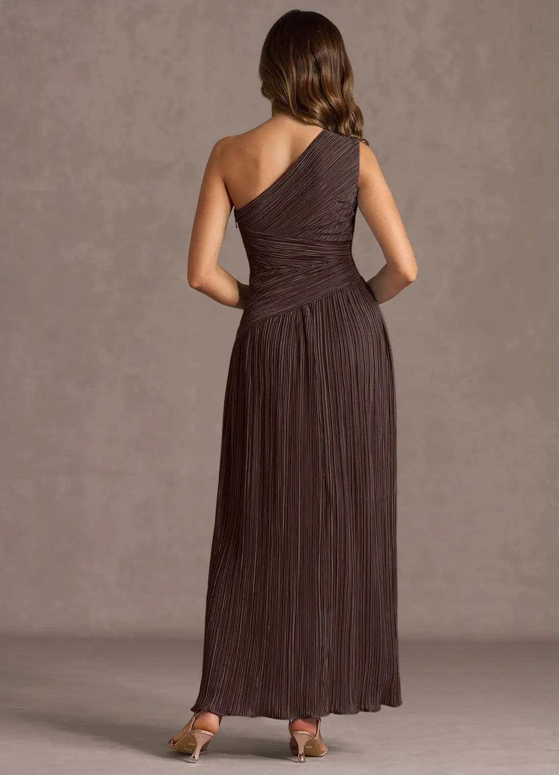 Pleated Texture One Shoulder Sheath Keyhole Cut High Slit Floor Length For Sale Prom Dress