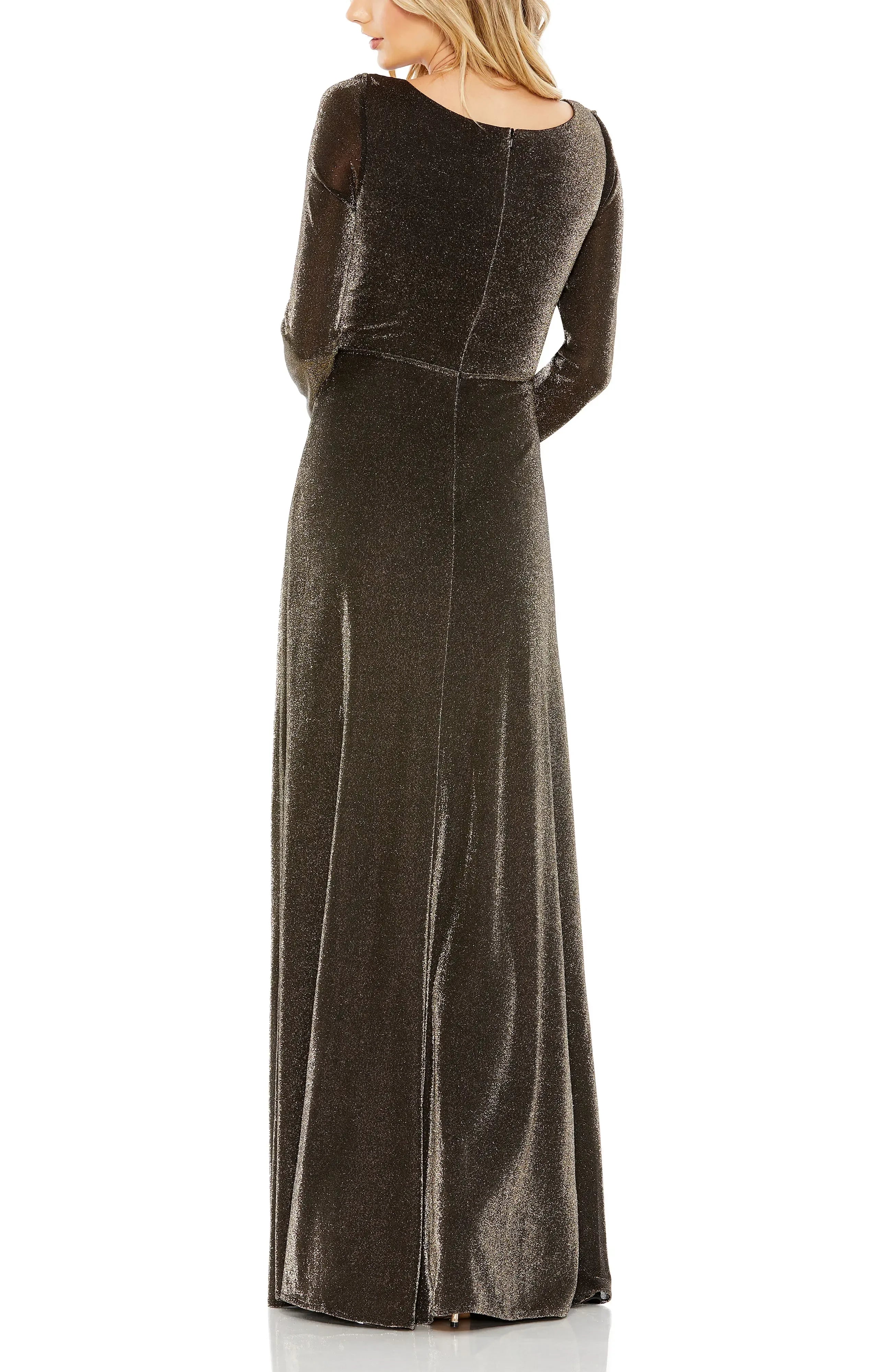 Polished A Line V Neck Long Sleeve Zipper Back Floor Length Evening Dress