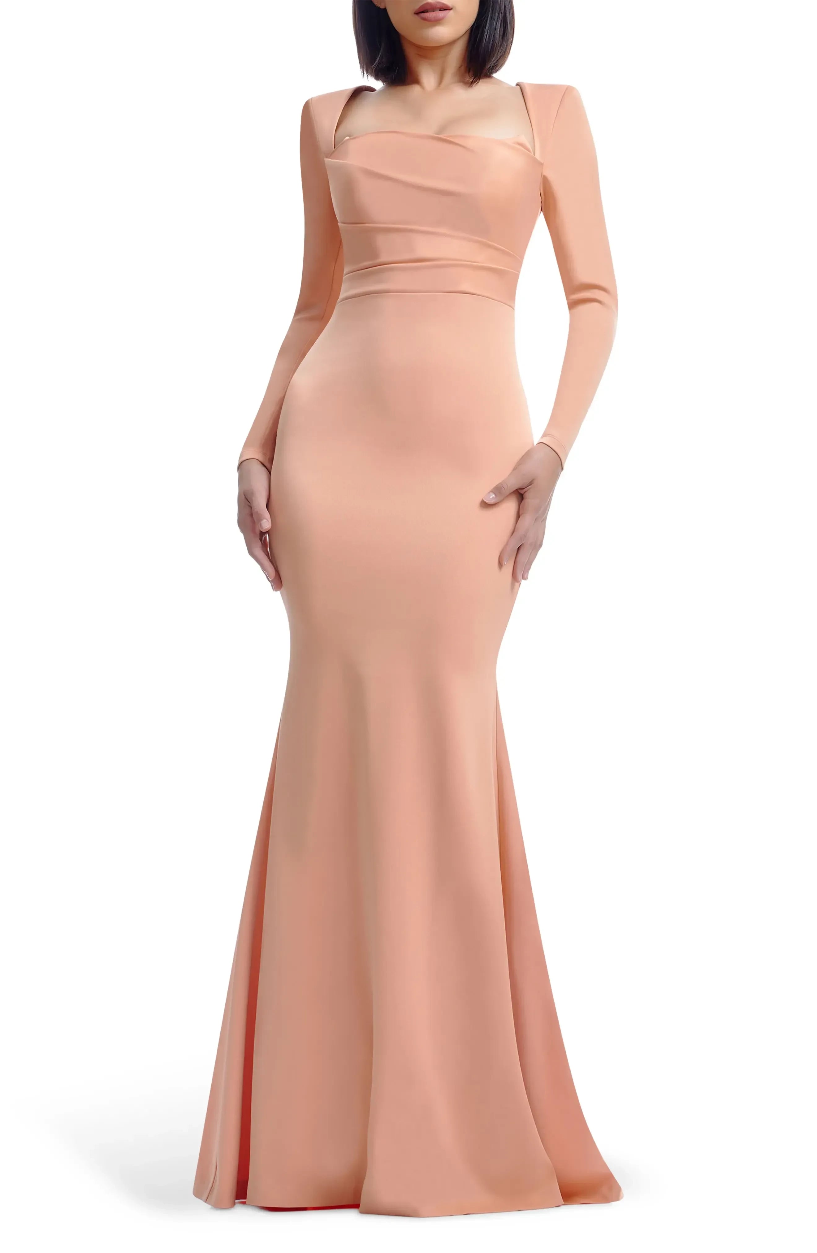 Polished Mermaid Square Neck Long Sleeve Zipper Back Floor Length Evening Dress
