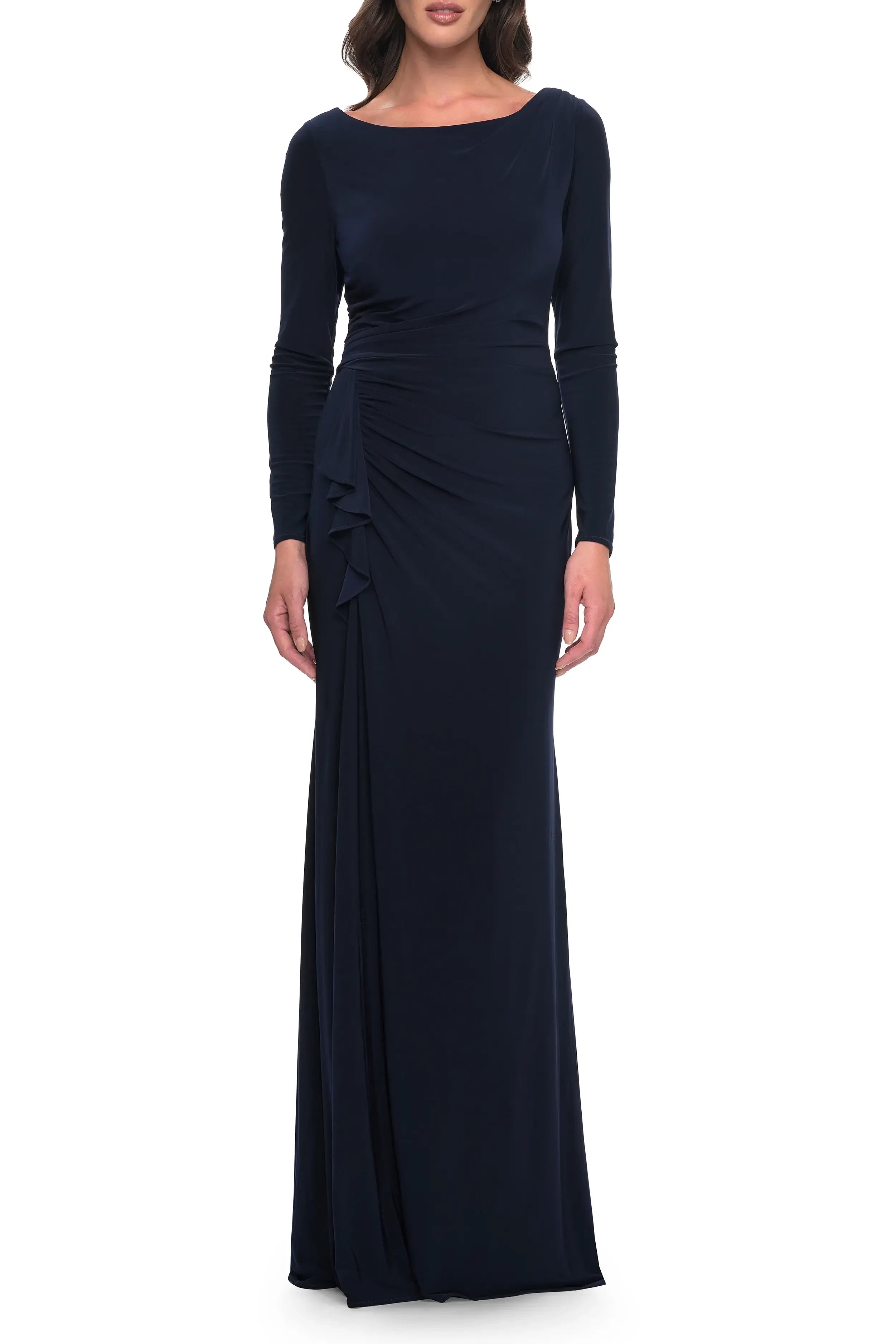 Polished Sheath Boat Neck Long Sleeve V Back Floor Length Evening Dress