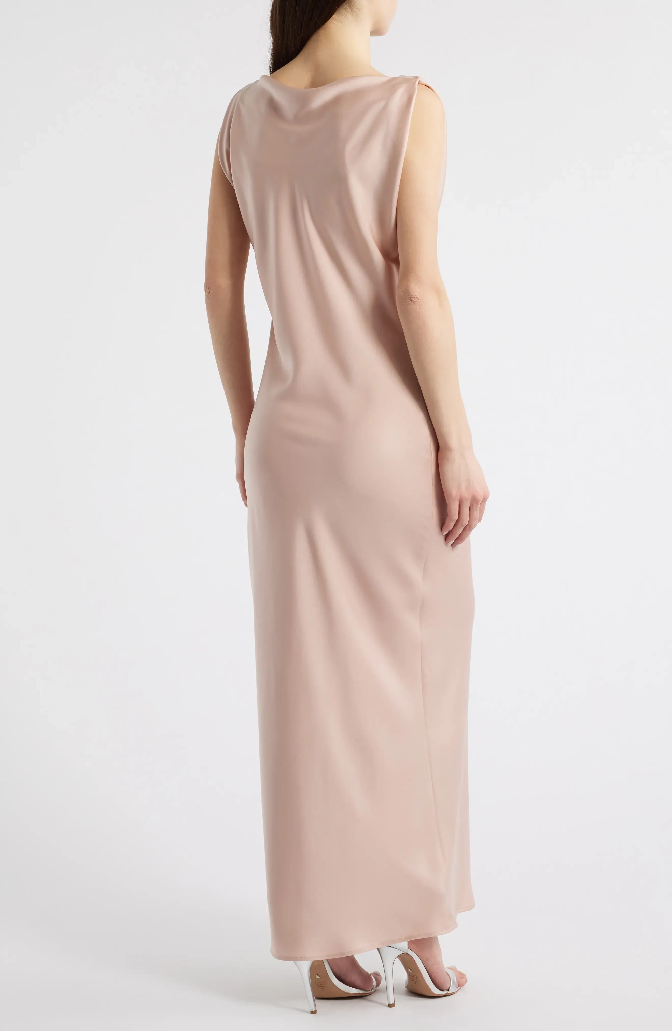 Polished Sheath Cowl Neck Sleeveless Plain Back Floor Length Evening Dress
