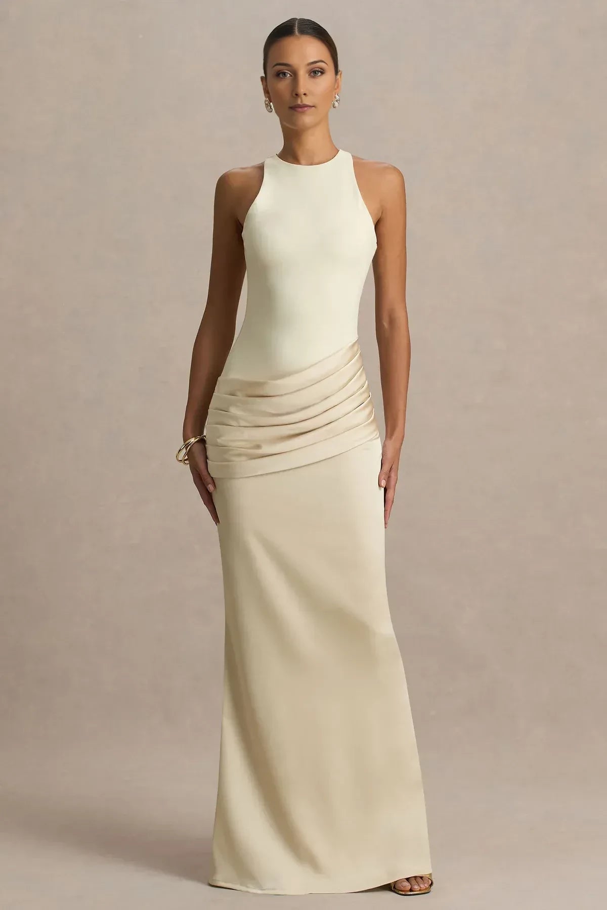 Polished Sheath High Neck Sleeveless Keyhole Back Floor Length Evening Dress