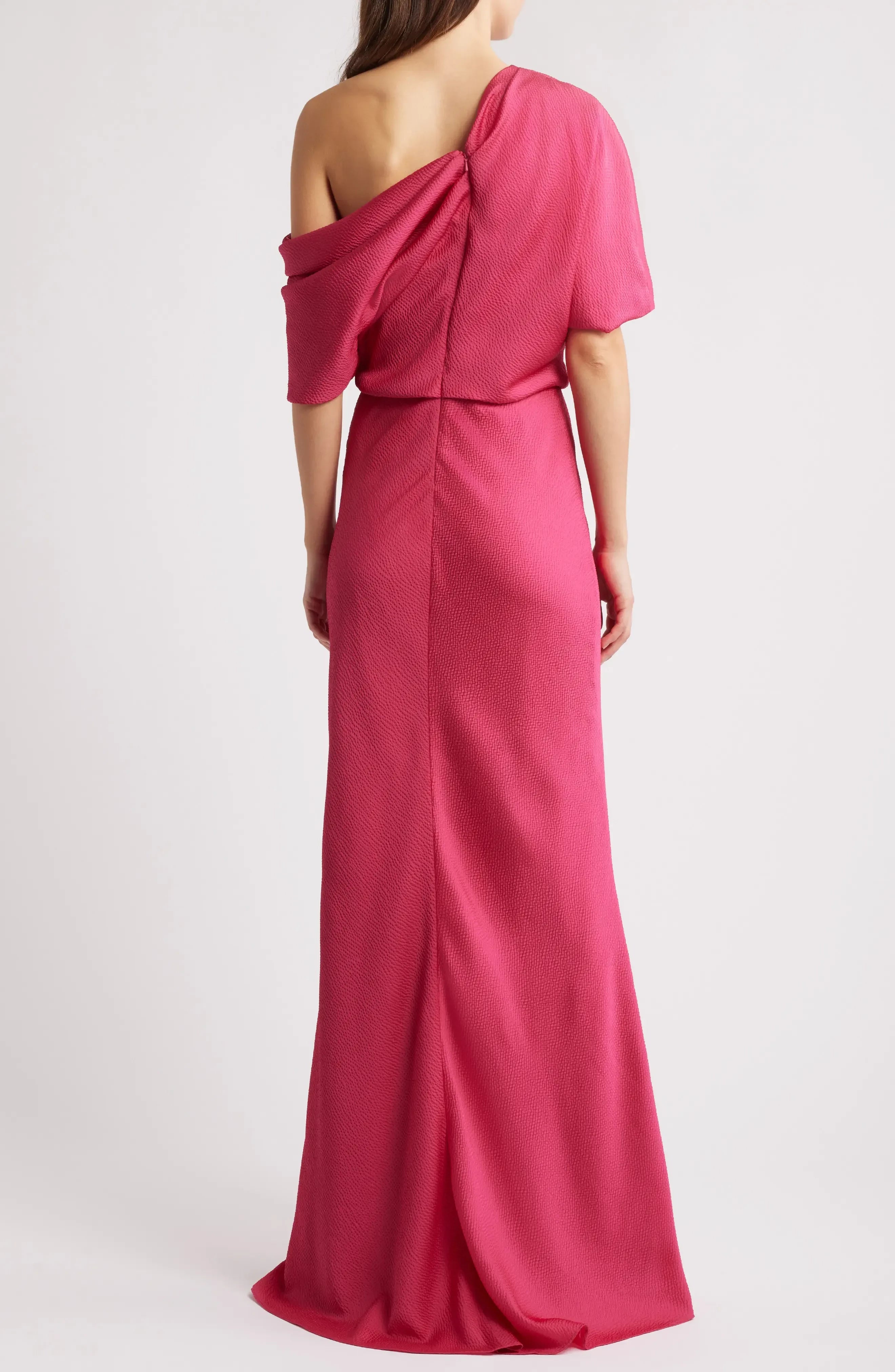 Polished Sheath One Shoulder Short Sleeve Draped Back Floor Length Evening Dress