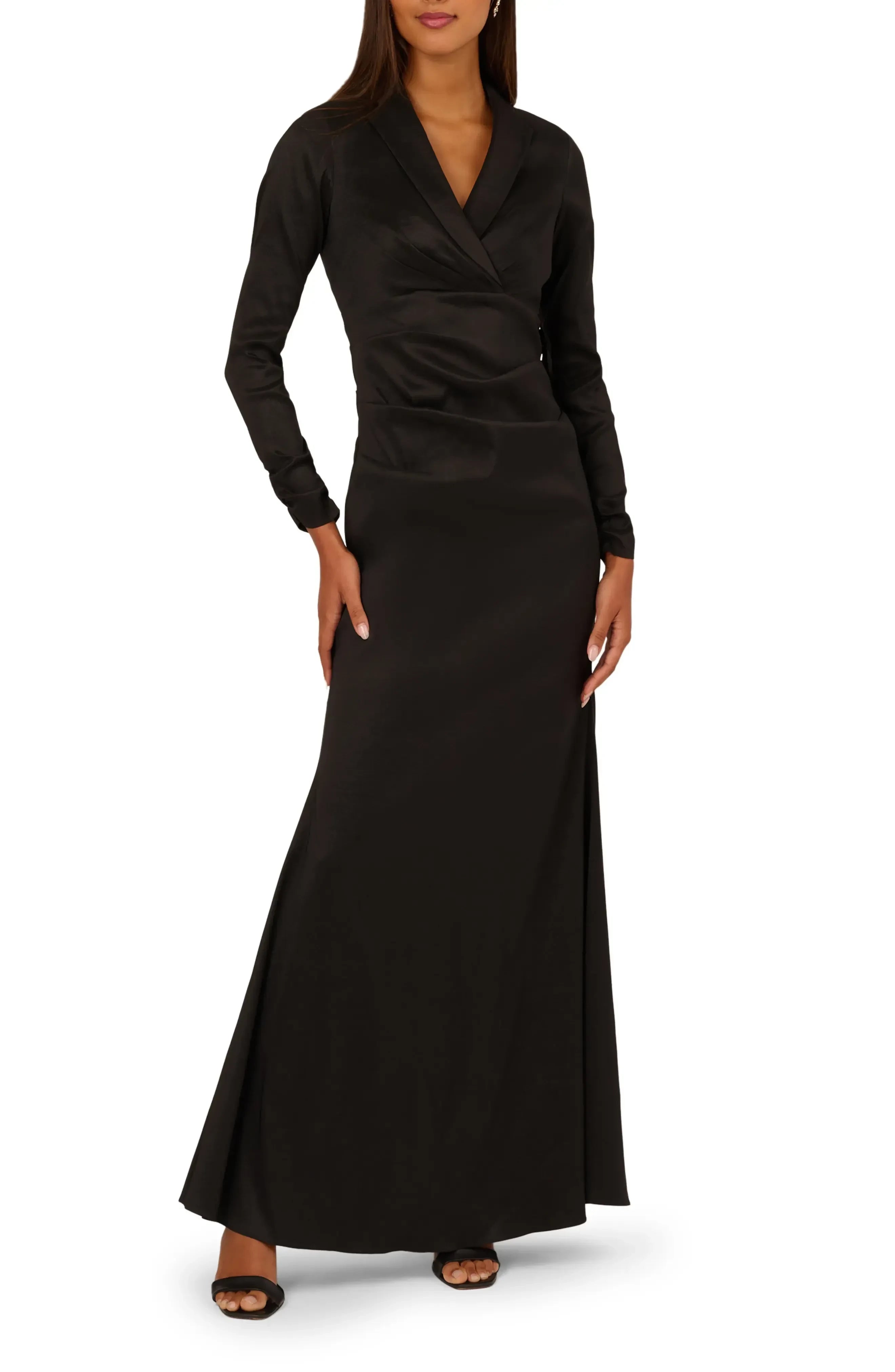 Polished Sheath Shawl Collar Long Sleeve Zipper Back Floor Length Evening Dress