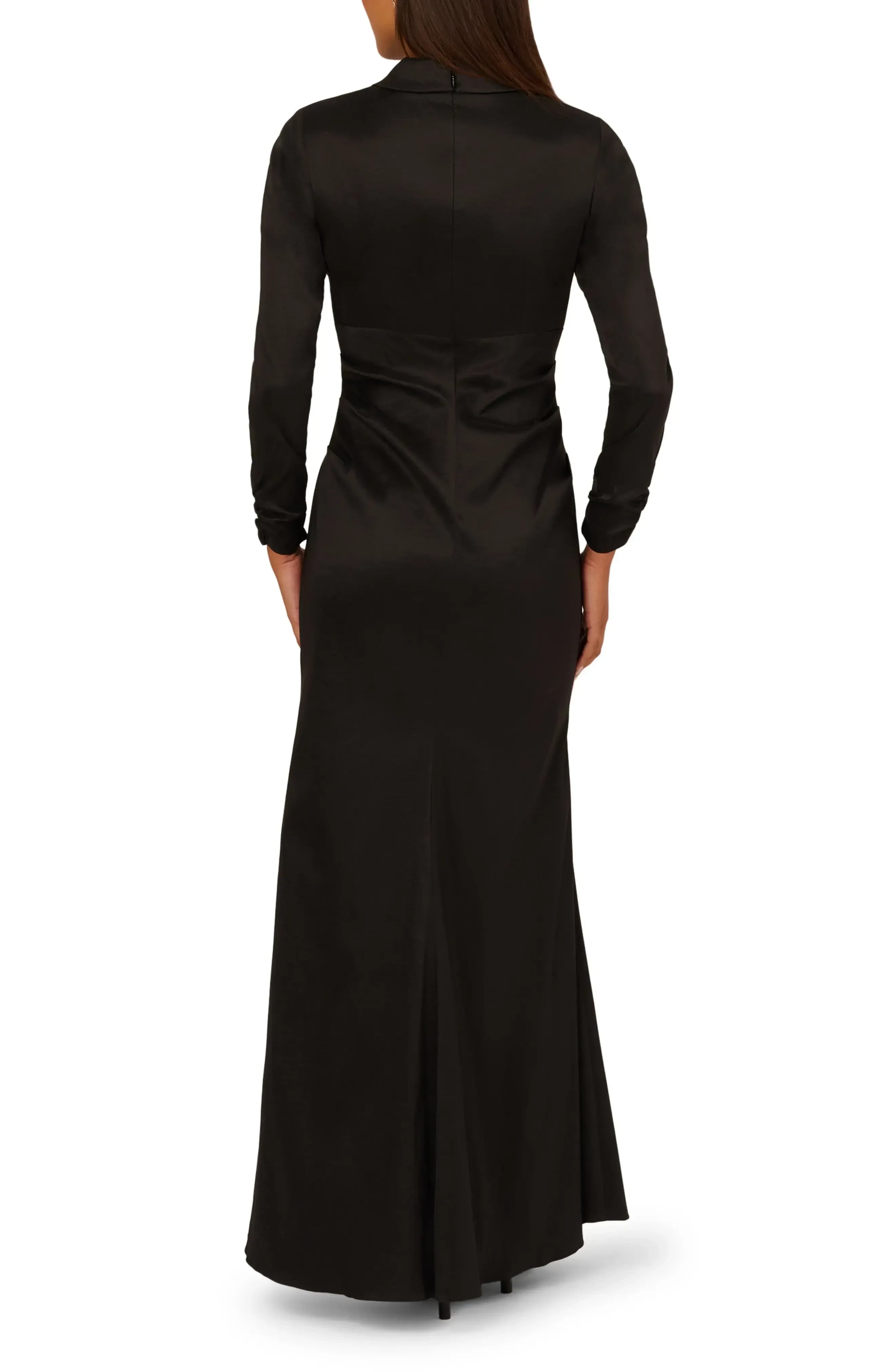 Polished Sheath Shawl Collar Long Sleeve Zipper Back Floor Length Evening Dress