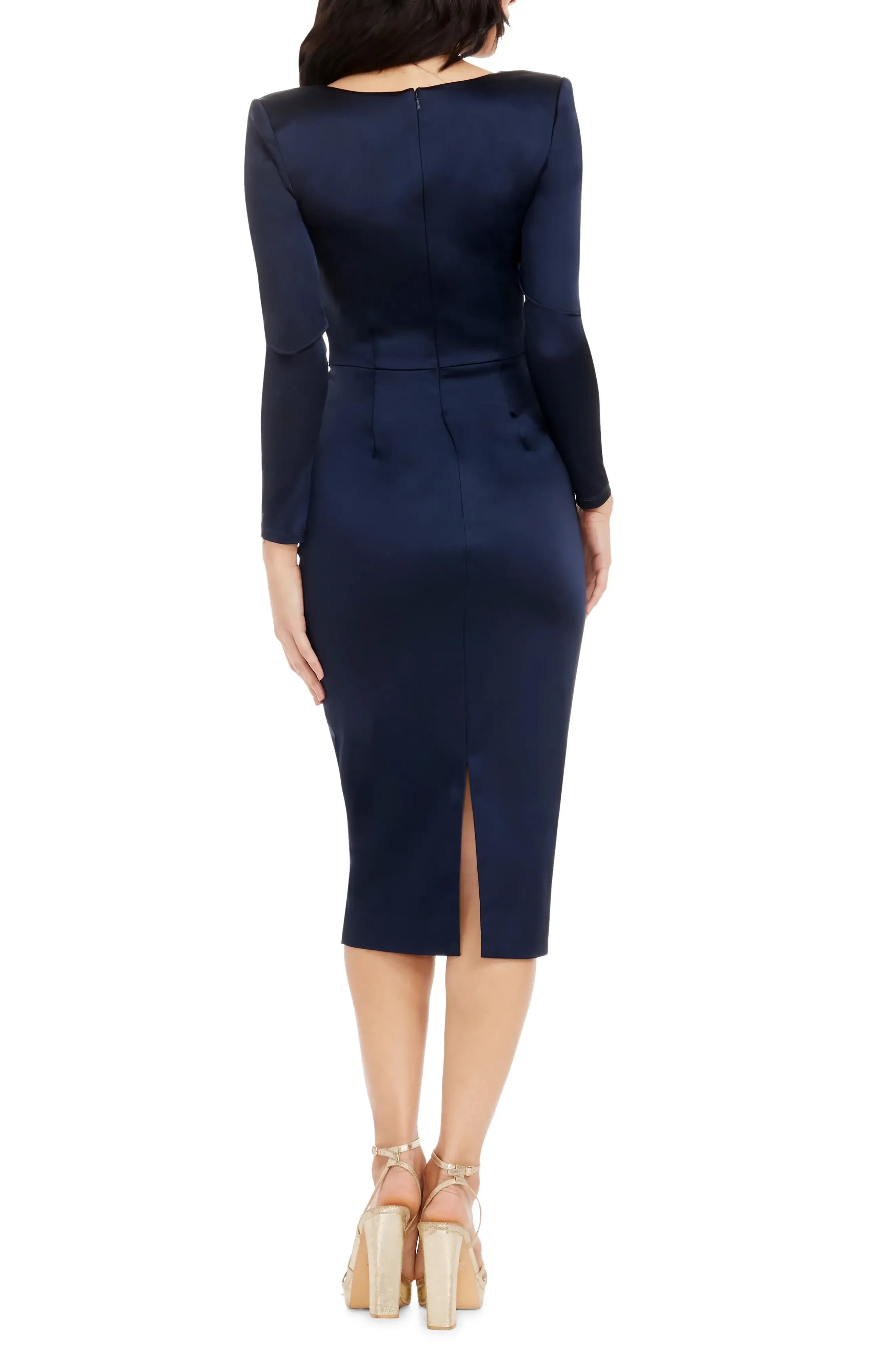 Polished Sheath Square Neck Long Sleeve Zipper Back Midi Evening Dress