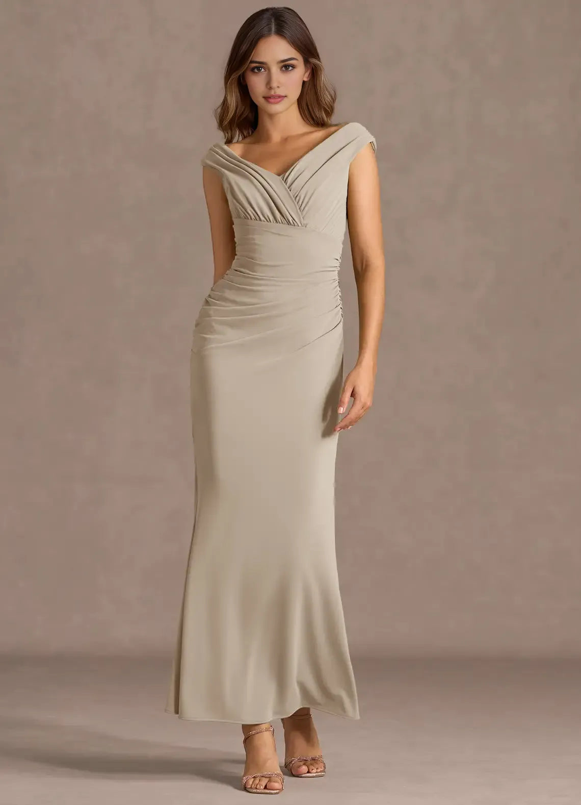 Polished Trumpet Off the Shoulder Cap Sleeve Cross Back Floor Length For Ladies Prom Dress