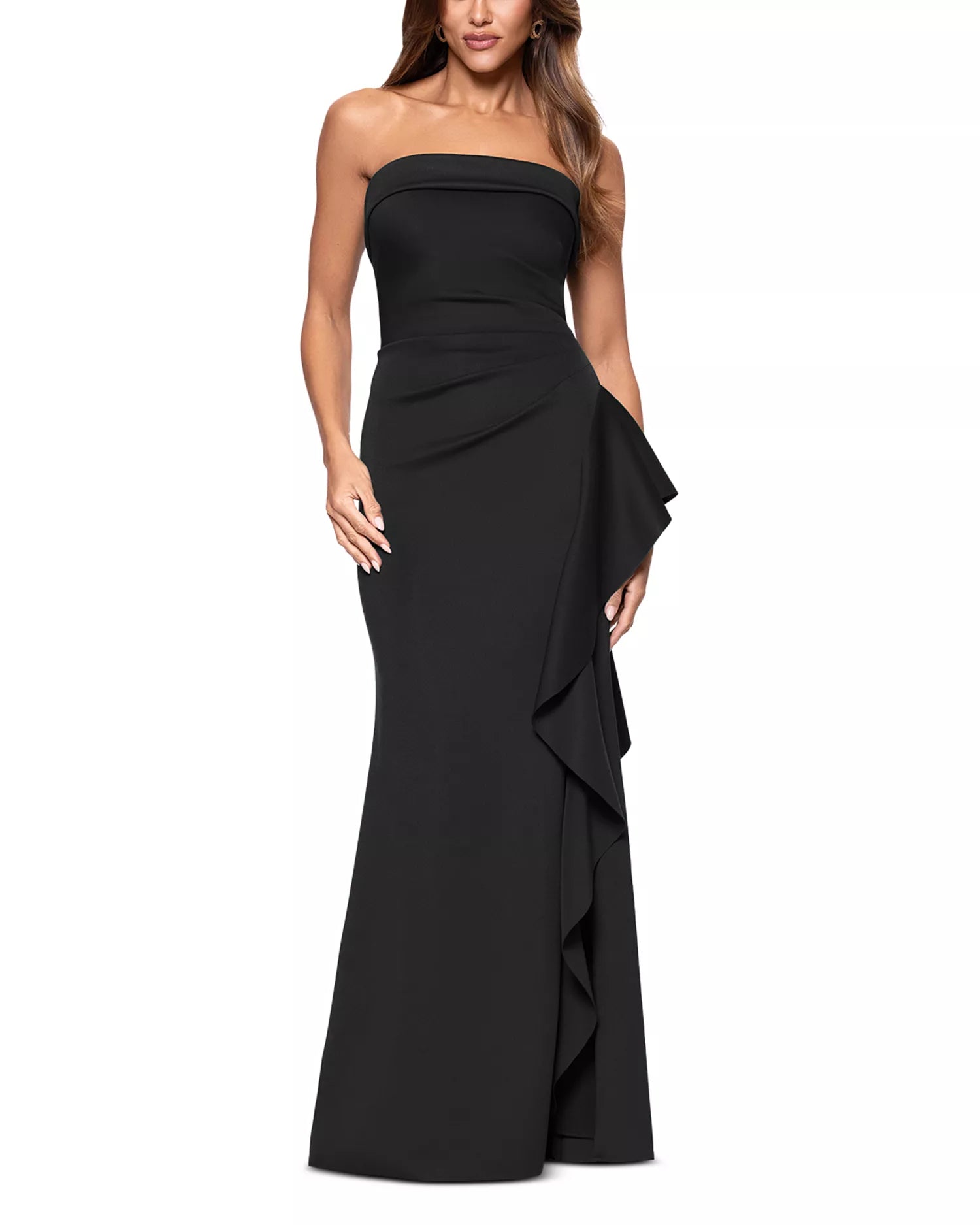 Polished Trumpet Strapless Sleeveless Bow Back Floor Length For Ladies Prom Dress